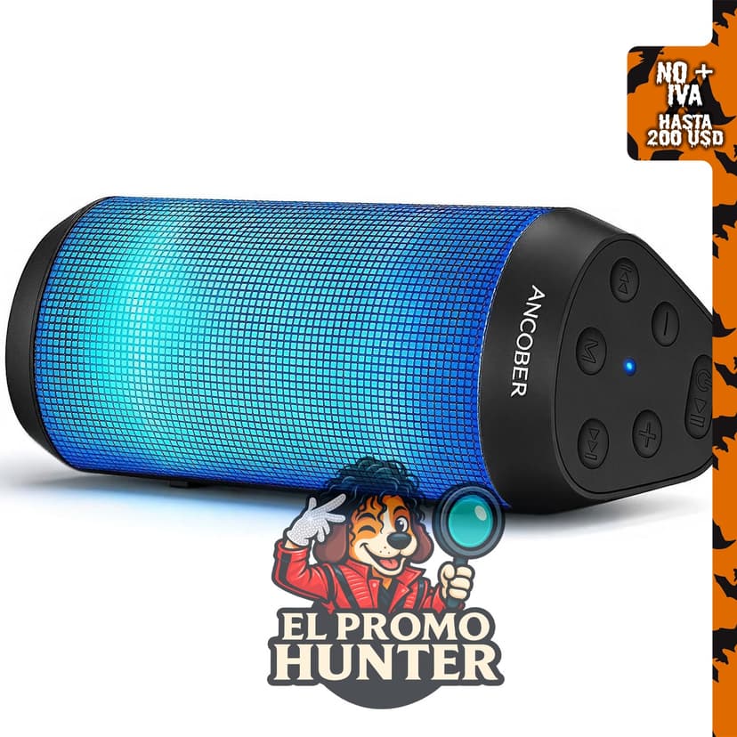 Altavoz Bluetooth portátil con sonido estéreo HD y micrófono incorporado.