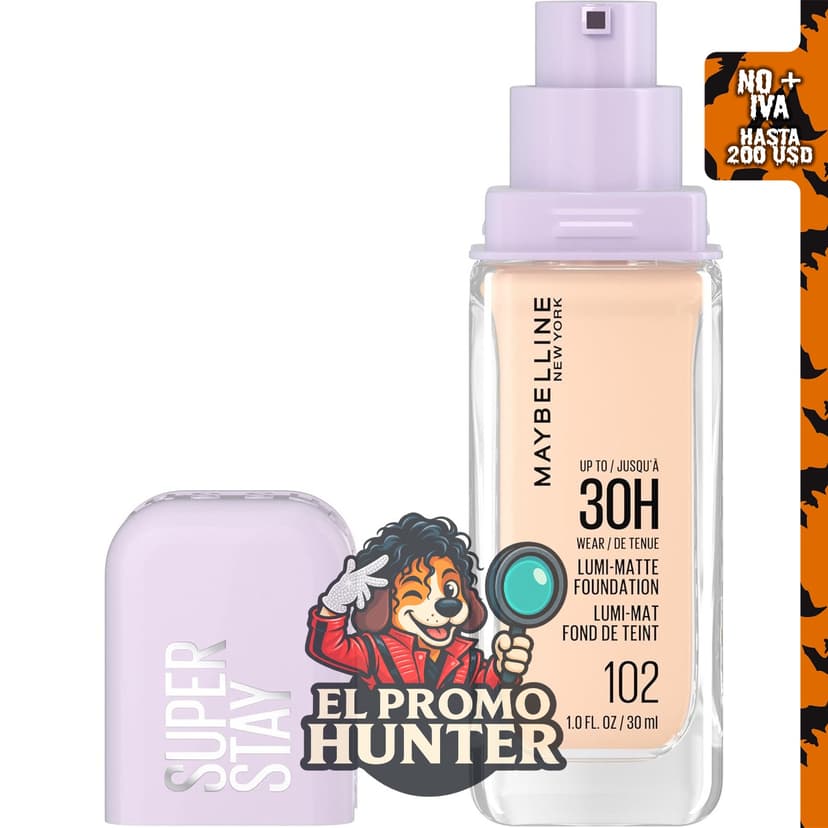 Base de maquillaje Maybelline Super Stay Lumi-Matte, cobertura completa y ligera, 1 unidad.