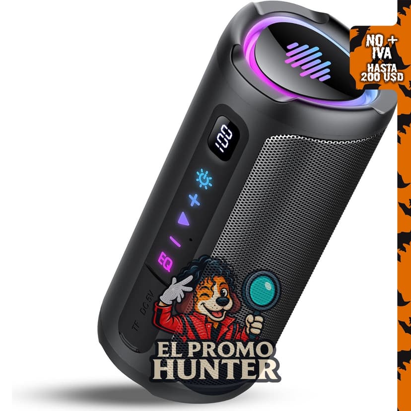 Altavoz Bluetooth Aowoka, IPX7 impermeable, con pantalla de nivel de batería y 20 horas de reproducción.