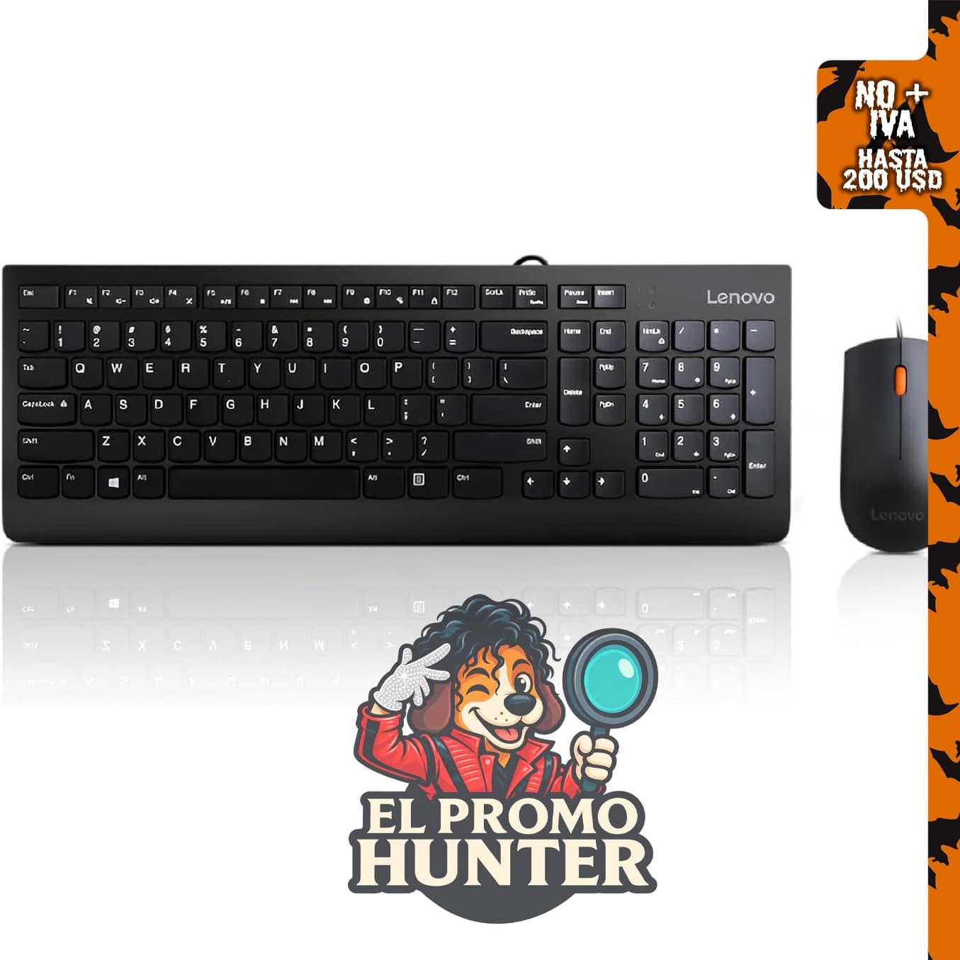 Lenovo 300 USB Combo, teclado y ratón con cable, tamaño completo, ergonómico, ratón óptico.