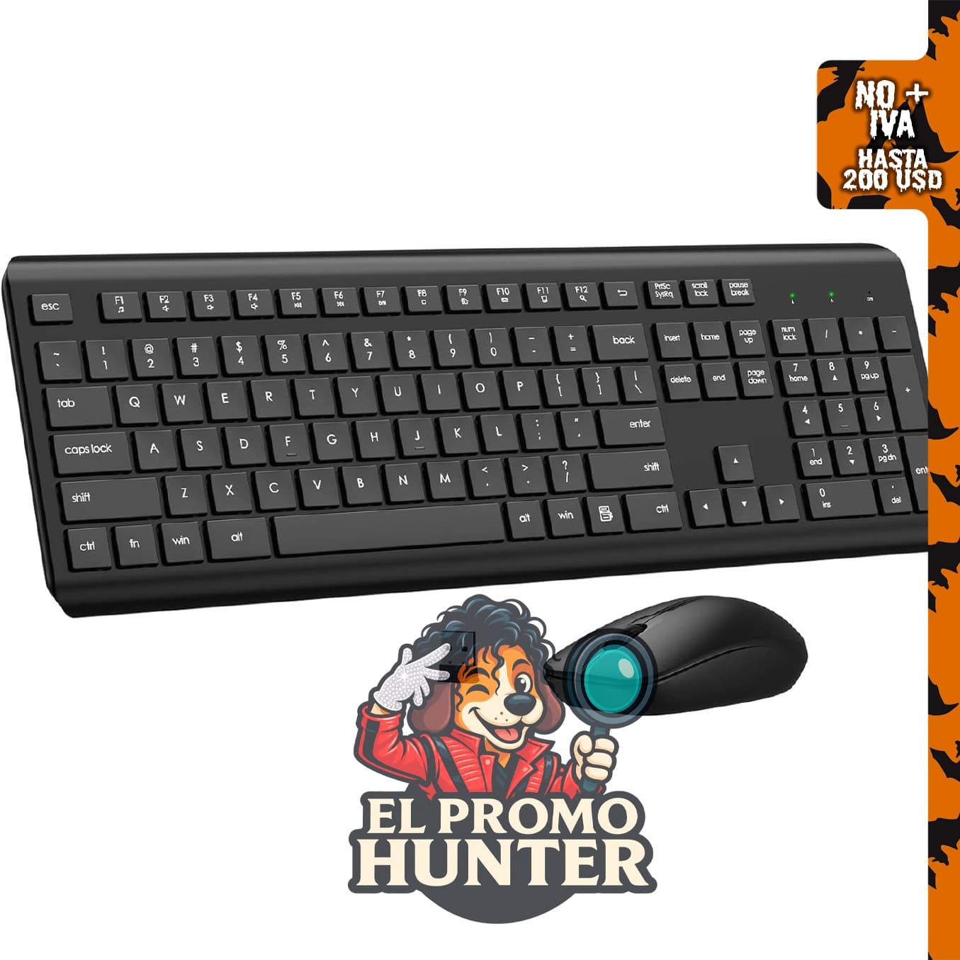 Combo de teclado y mouse inalámbricos, teclado ergonómico silencioso de tamaño completo y mouse óptico.