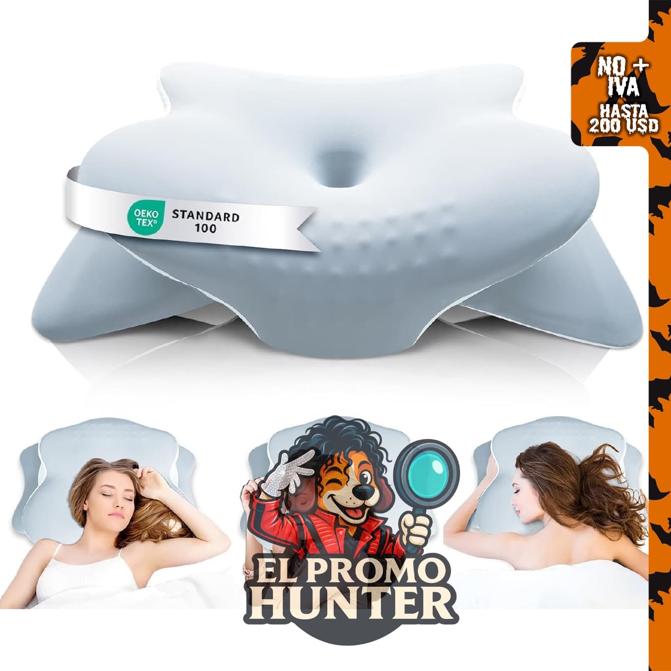 Almohada cervical de espuma viscoelástica con diseño ergonómico y funda de enfriamiento lavable.