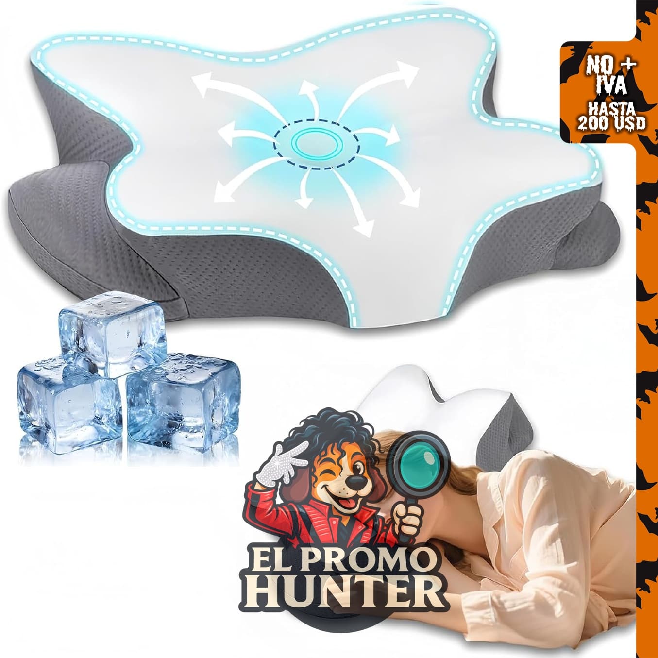 Almohada cervical Mckkymi de espuma viscoelástica, diseñada para apoyo del cuello y contorno ortopédico.