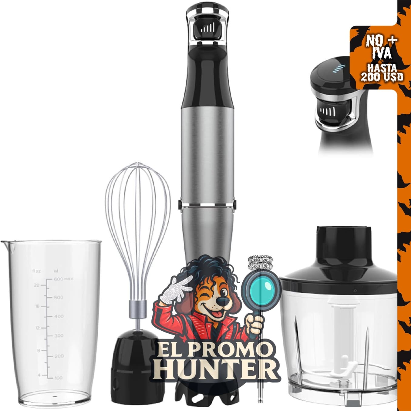 Turelar Batidora de inmersión de mano con cable, 1100 W, 5 en 1.