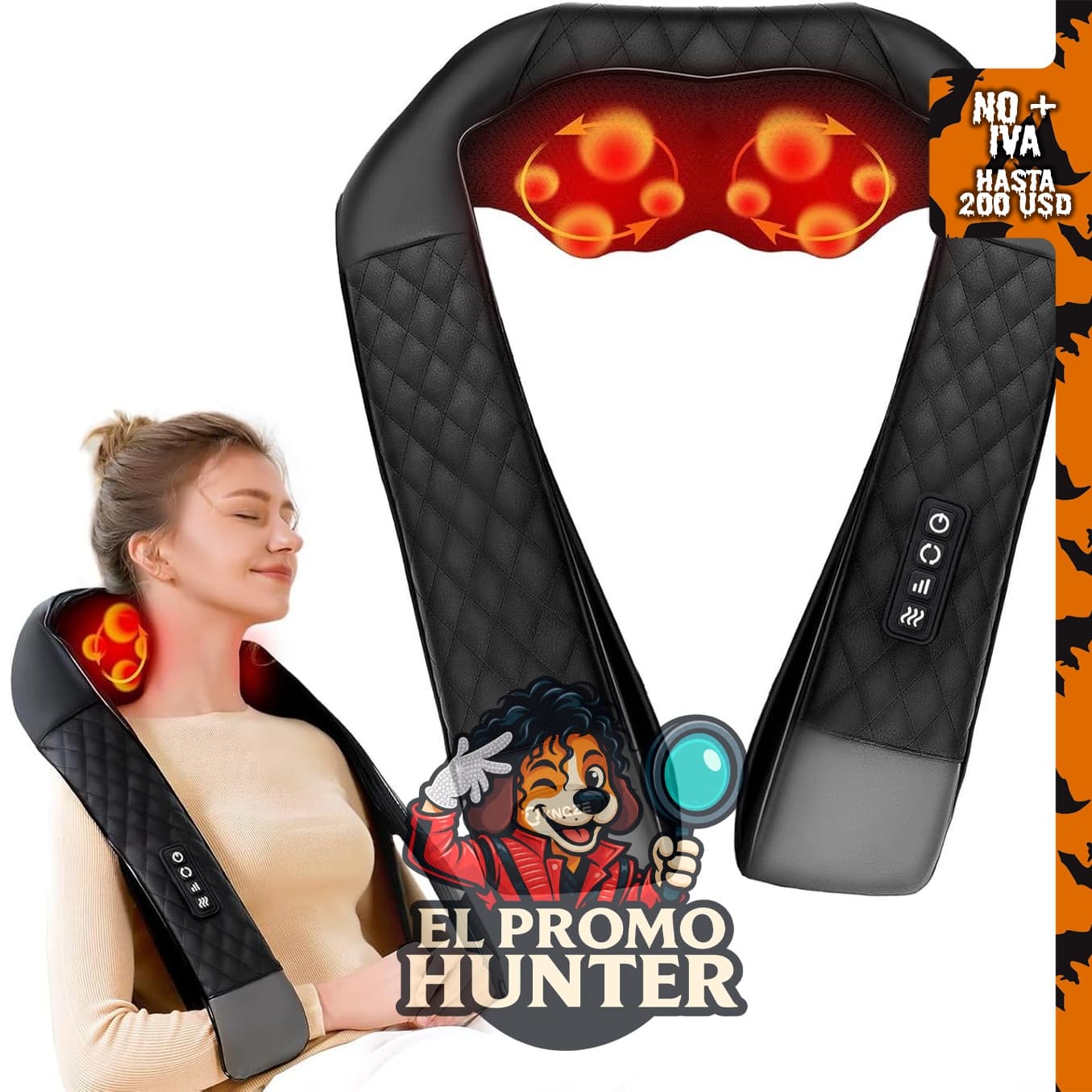 Masajeador de cuello con calor, 4D para alivio de dolor muscular.