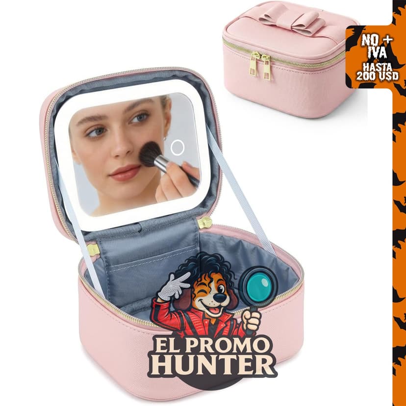Mini bolsa de maquillaje con espejo LED, estuche portátil para cosméticos.
