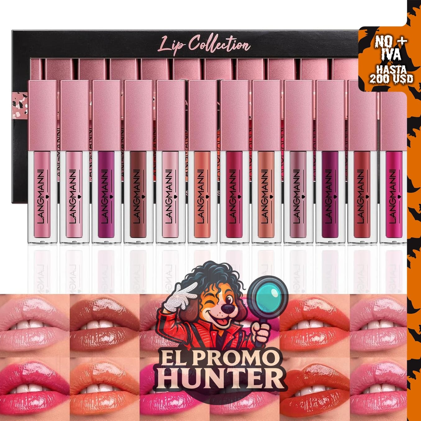 LANGMANNI Juego de 12 piezas de brillo de labios.