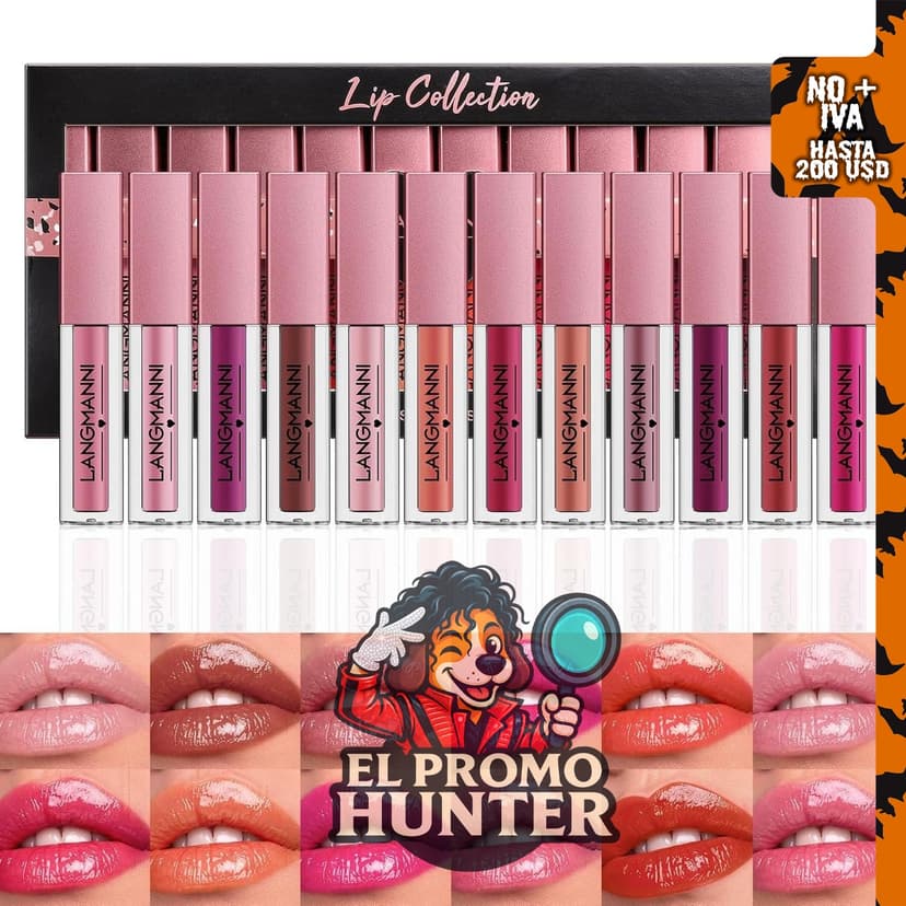 LANGMANNI Juego de 12 piezas de brillo de labios.
