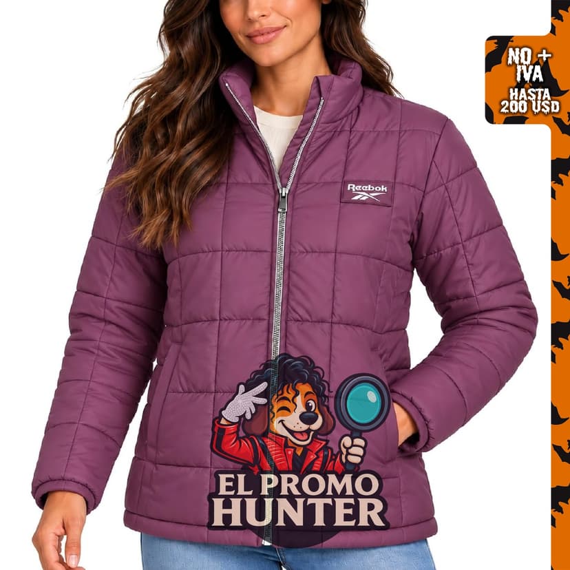 Reebok Chaqueta acolchada ligera para mujer con cuello alto aislado.