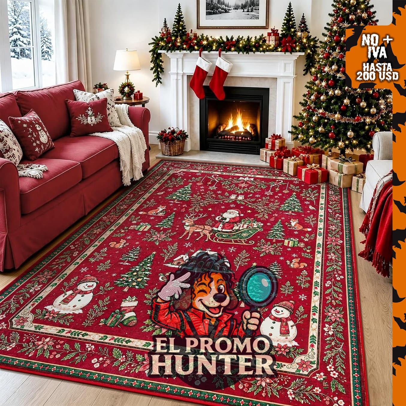 Alfombra de Navidad lavable para sala de estar.