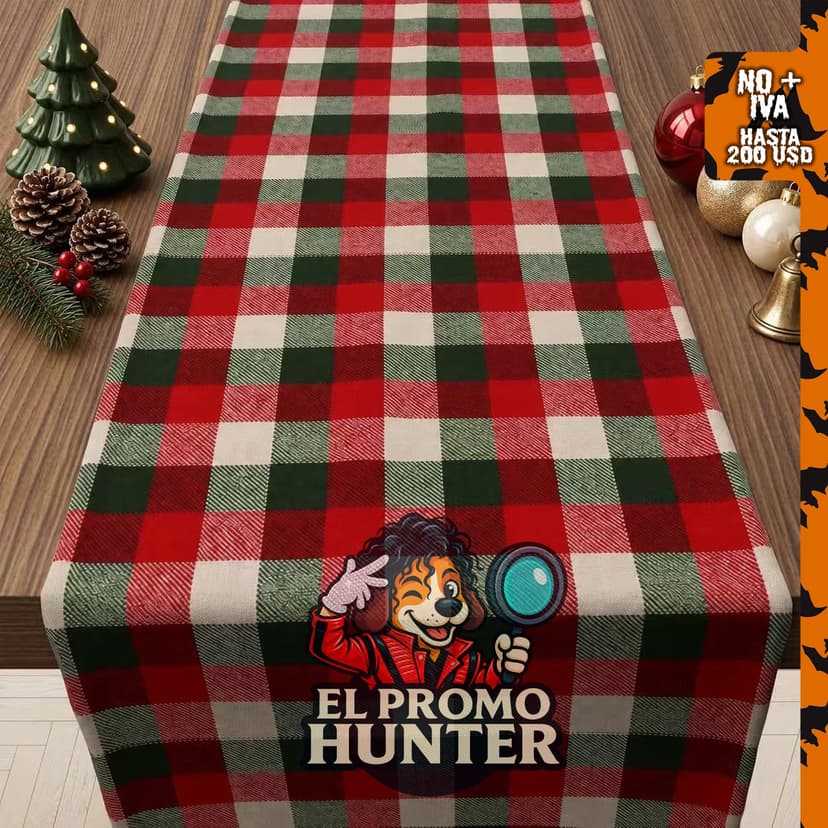 Caminera de mesa de cuadros navideños.