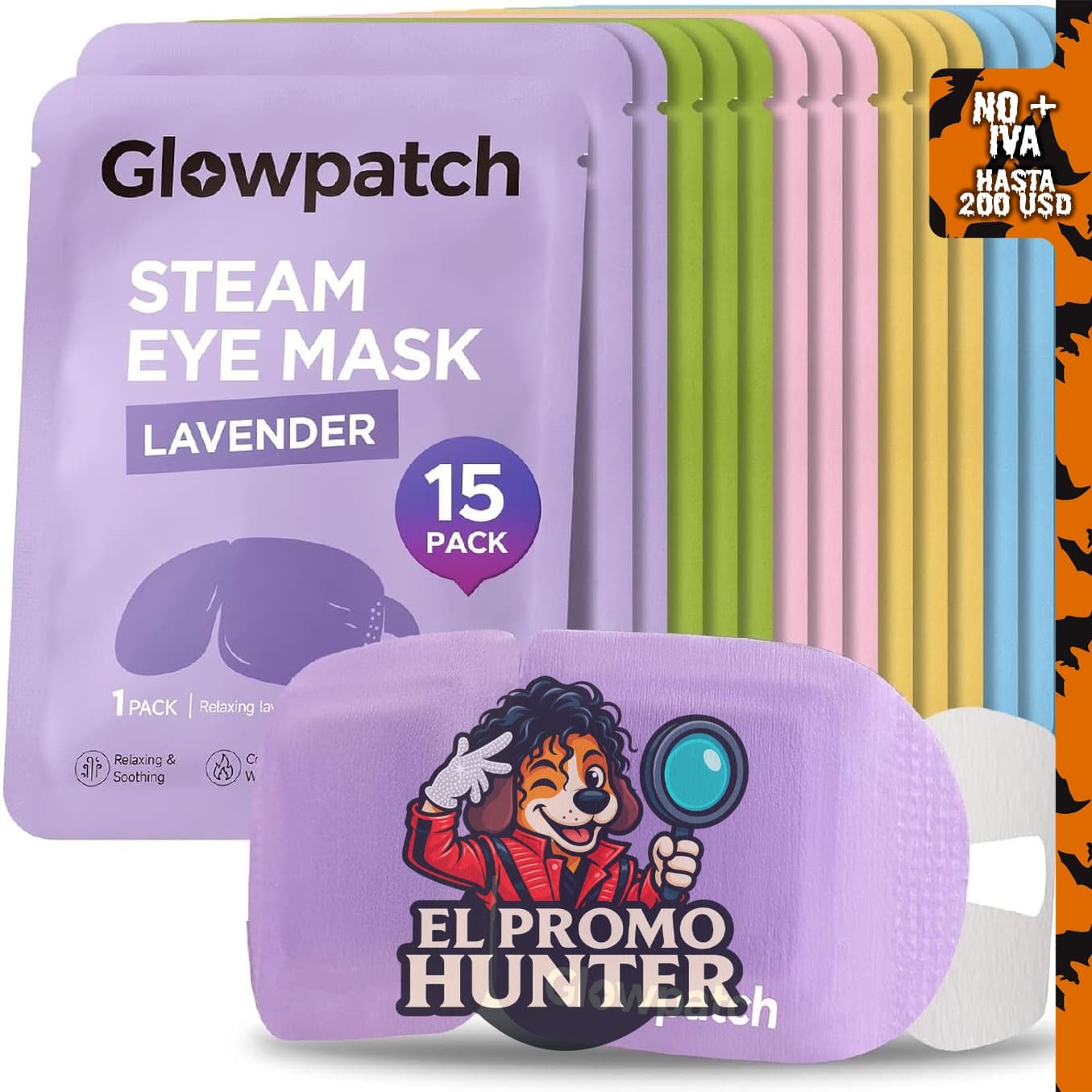 Paquete de 15 máscaras de ojos de vapor desechables para el cuidado de la piel.