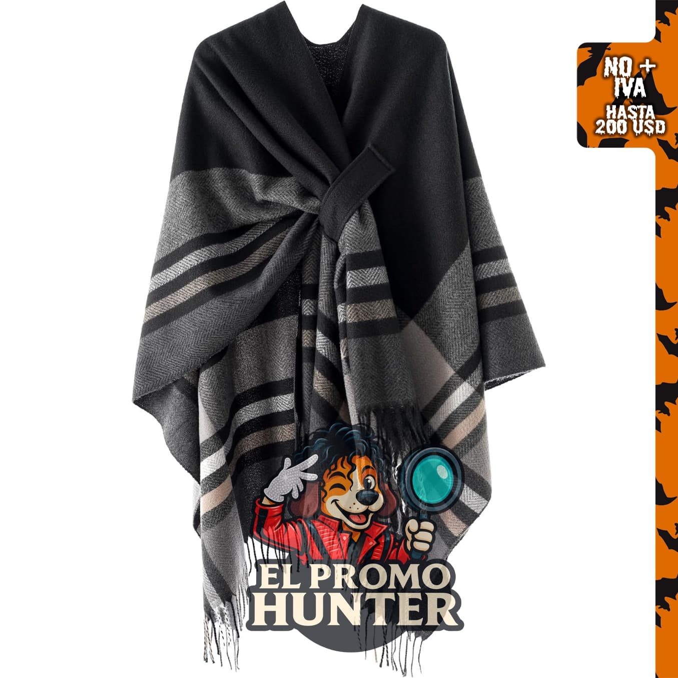 YnimioAOX Poncho Chal Envolvente para Mujer, tipo cárdigan de punto suave con diseño a cuadros y borlas.