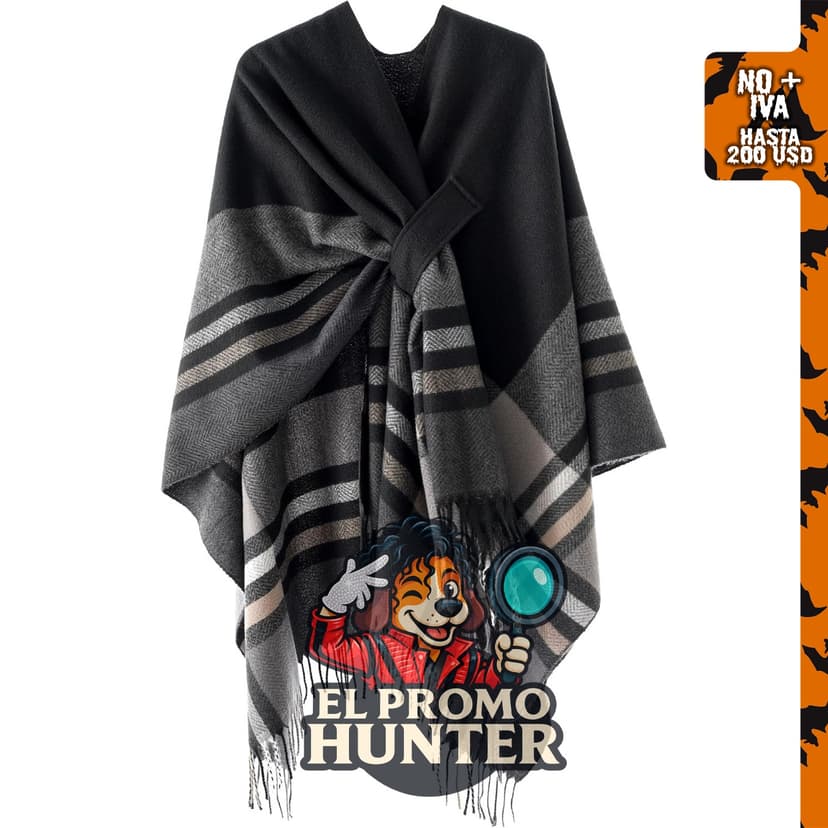 YnimioAOX Poncho Chal Envolvente para Mujer, tipo cárdigan de punto suave con diseño a cuadros y borlas.