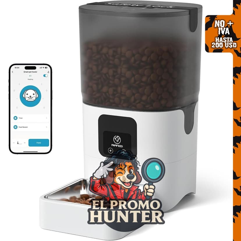 PAPIFEED Comedero automático para gatos, dispensador de alimentos de 6 L con conexión WiFi.