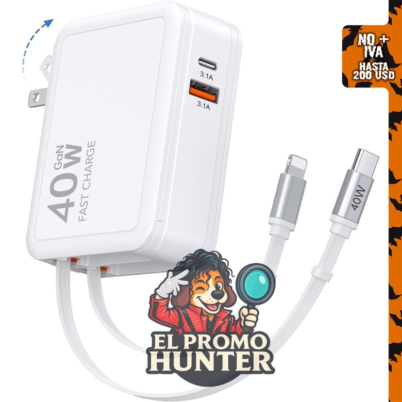 Cargador de pared retráctil 40W, cargador plegable de enchufe.