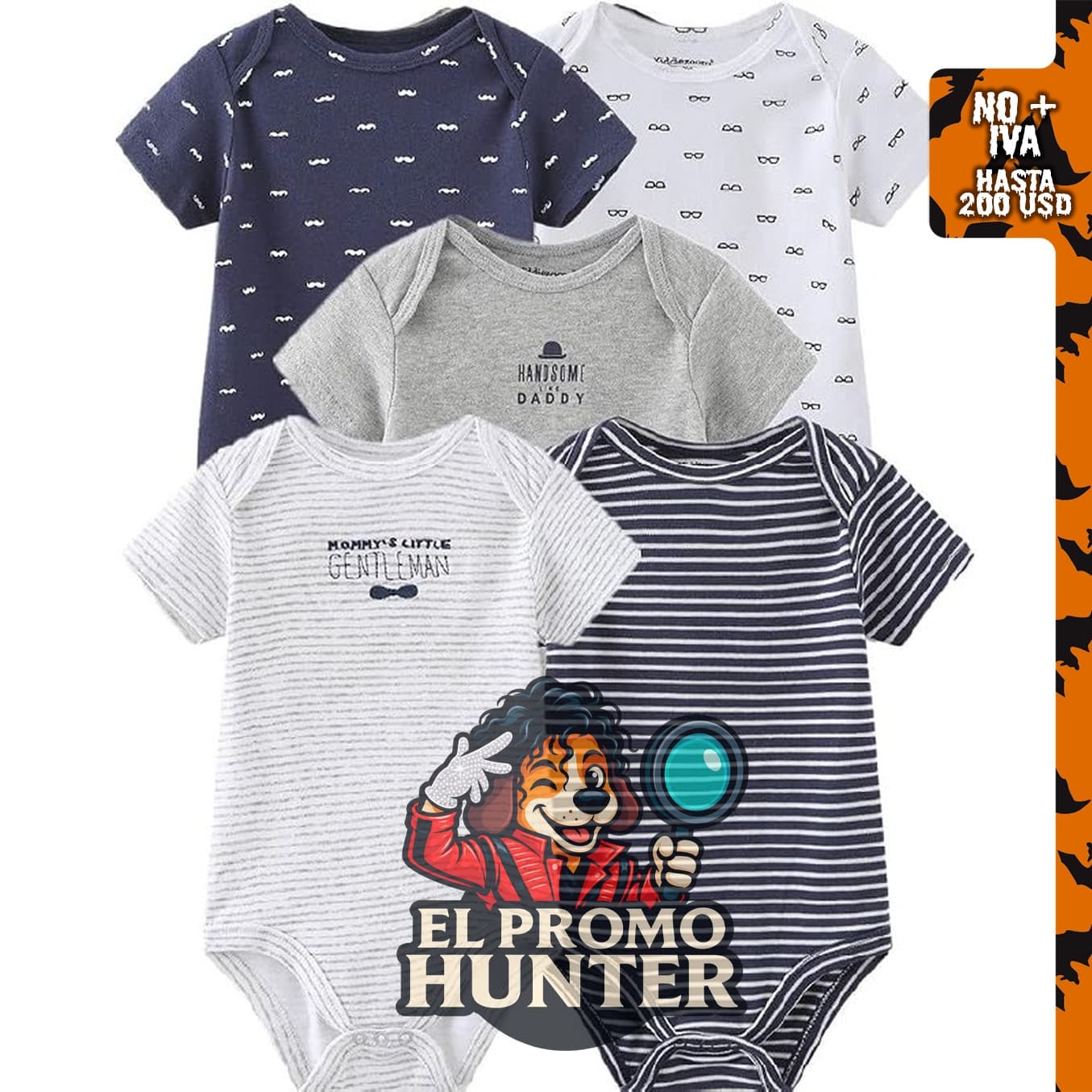 Kiddiezoom Baby Bodysuit Newborn Short Sleeve, conjunto de 5 bodys para bebé de algodón.