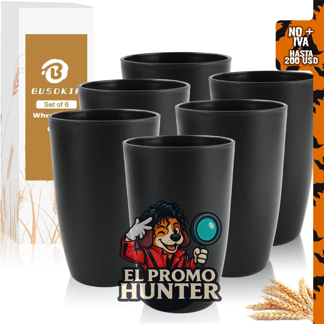 Juego de 6 tazas de paja de trigo de 20 oz (591 ml), vasos irrompibles.