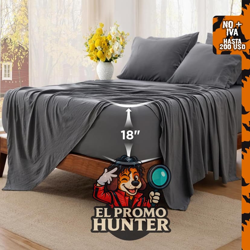 Bedsure Juego de sábanas de bolsillo profundo tamaño King de 6 piezas, se ajusta a colchones de hasta 45.72 cm de grosor.