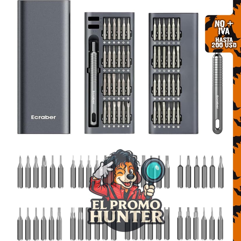 Juego de destornilladores de precisión Ecraber 51 en 1, kit portátil magnético para reparación de dispositivos.