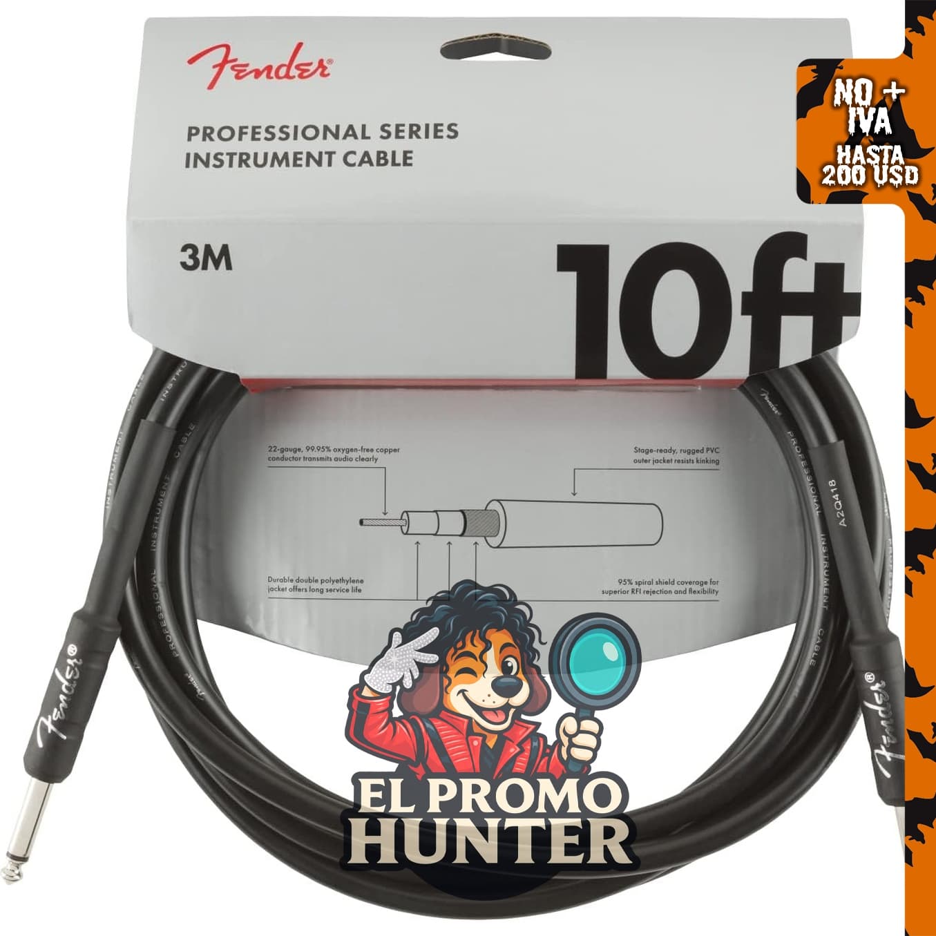 Fender Cable de instrumento profesional, cable de guitarra, anti-torceduras.