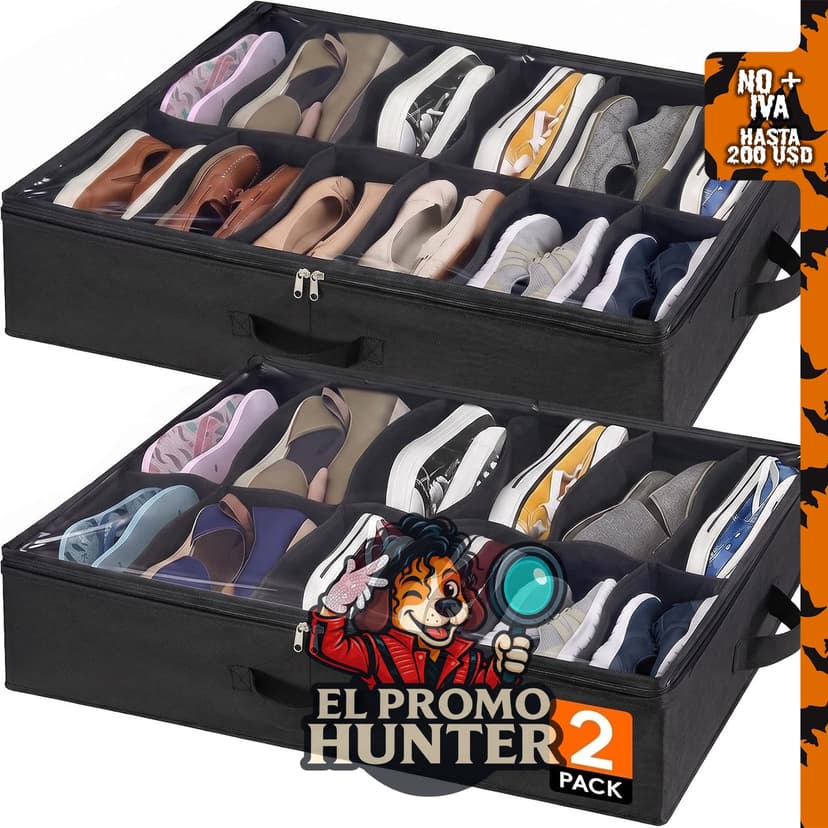 Lifewit organizador de almacenamiento de zapatos con 12 celdas, paquete de 2, tela con cubierta transparente, 10.9 cm de altura.