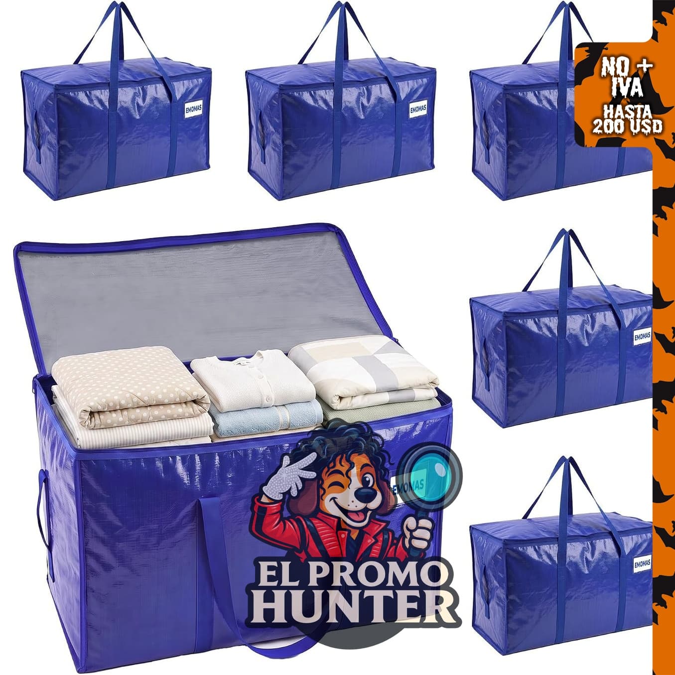 Paquete de 6 bolsas de mudanza, azul real, 68.6 x 34.3 x 38.1 cm