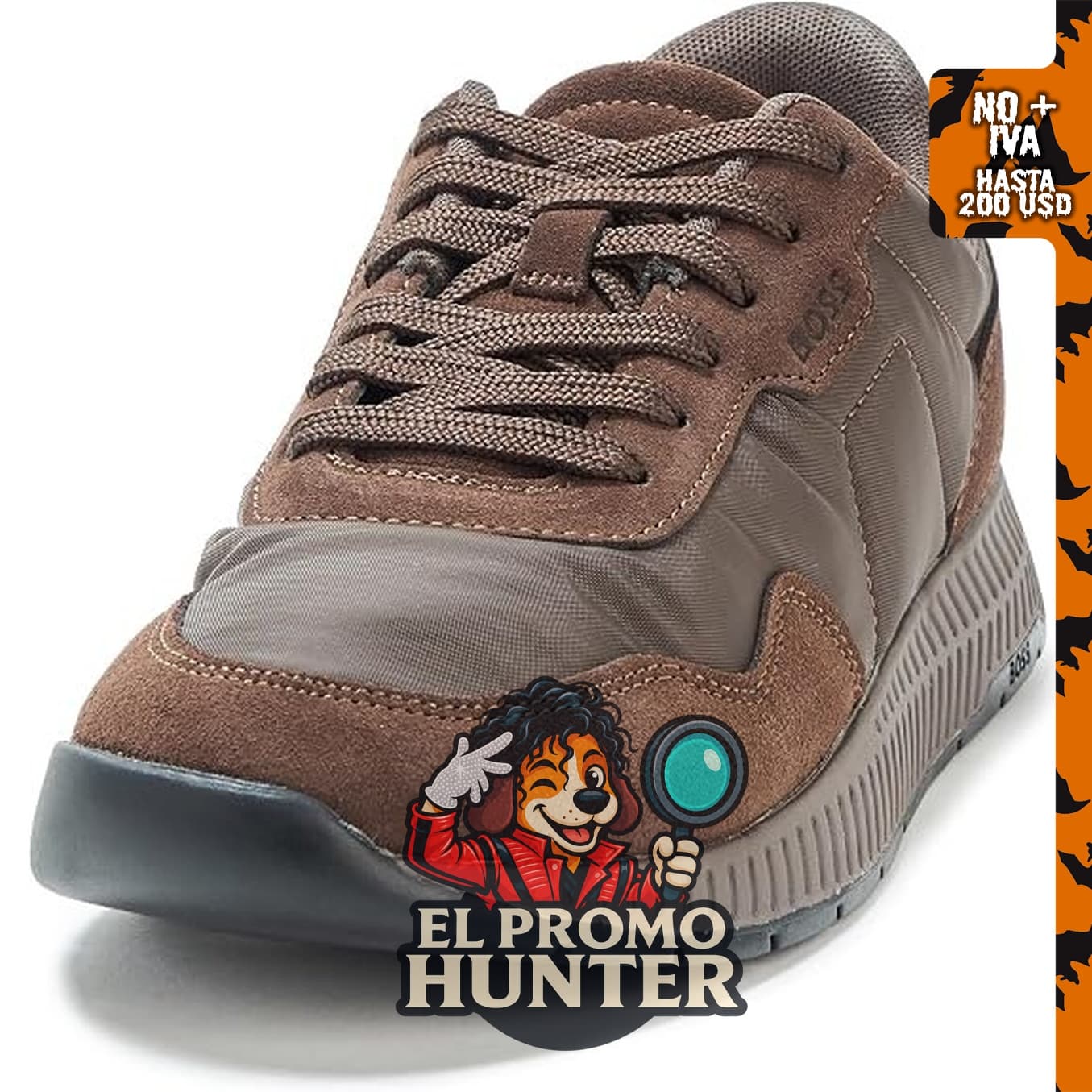 BOSS Zapatillas de deporte con cordones de mezcla de nailon y titanio para hombre.