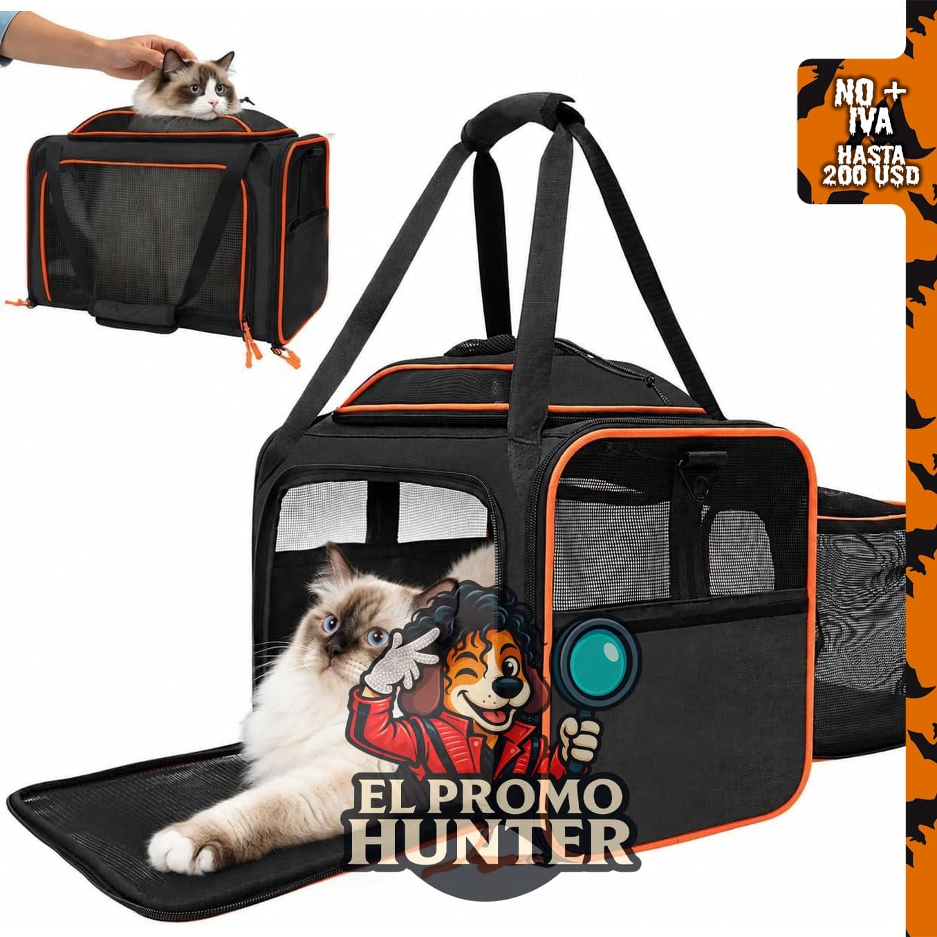 Transportador de mascotas expandible Foorose, aprobado por aerolíneas, color naranja.