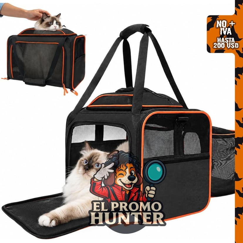 Transportador de mascotas expandible Foorose, aprobado por aerolíneas, color naranja.