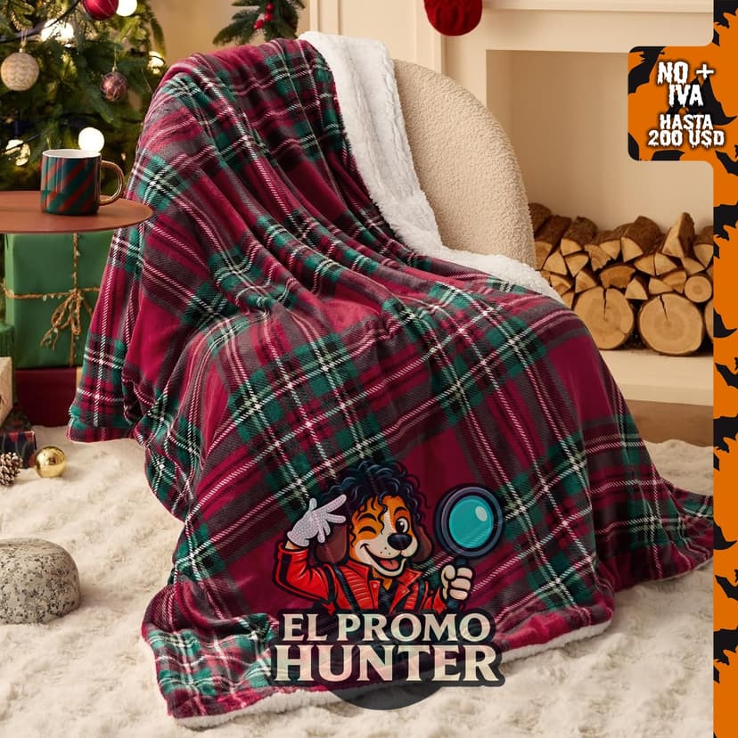 Bedsure Manta de Navidad a cuadros, 50 x 60 pulgadas (127 x 152 cm), color rojo, material sherpa.