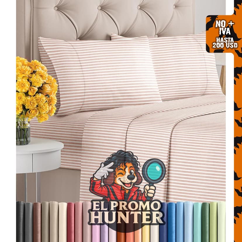 Juego de sábanas tamaño Queen, 4 piezas con profundidad de 40.64 cm.