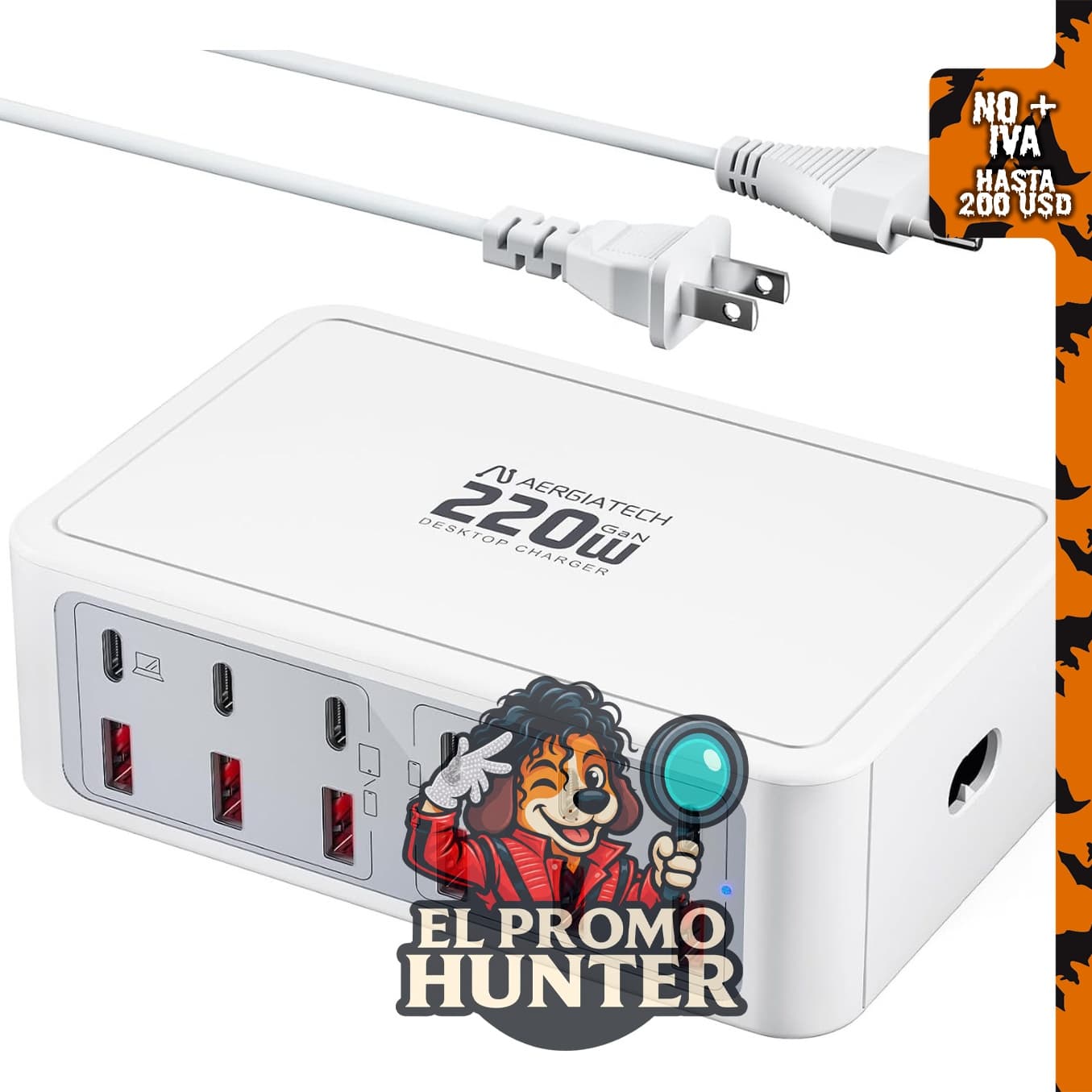 Cargador de 220W GaN con 12 puertos USB C.