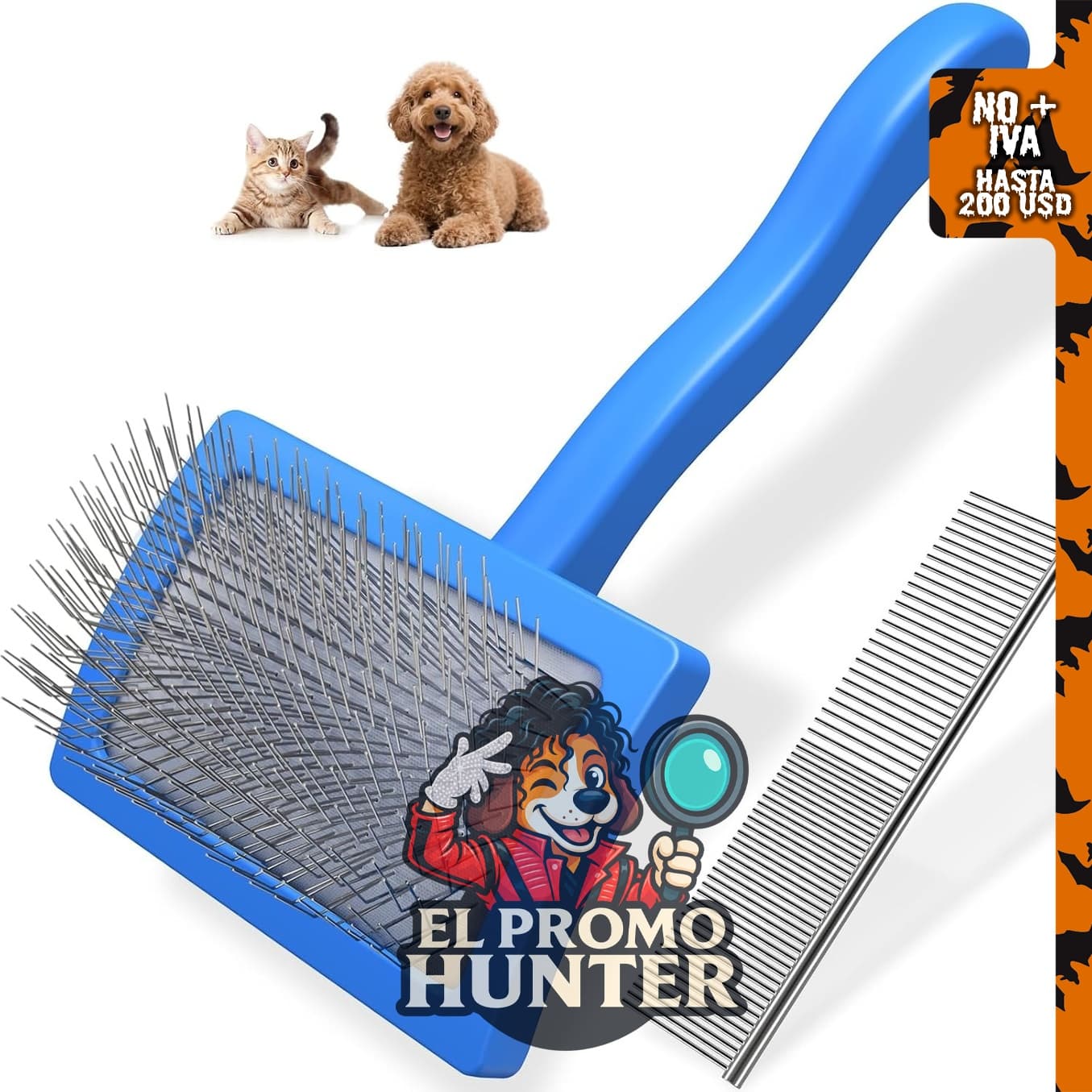 Saccison cepillos deslizantes para perros, incluye 2 cepillos y peines para higiene de mascotas.