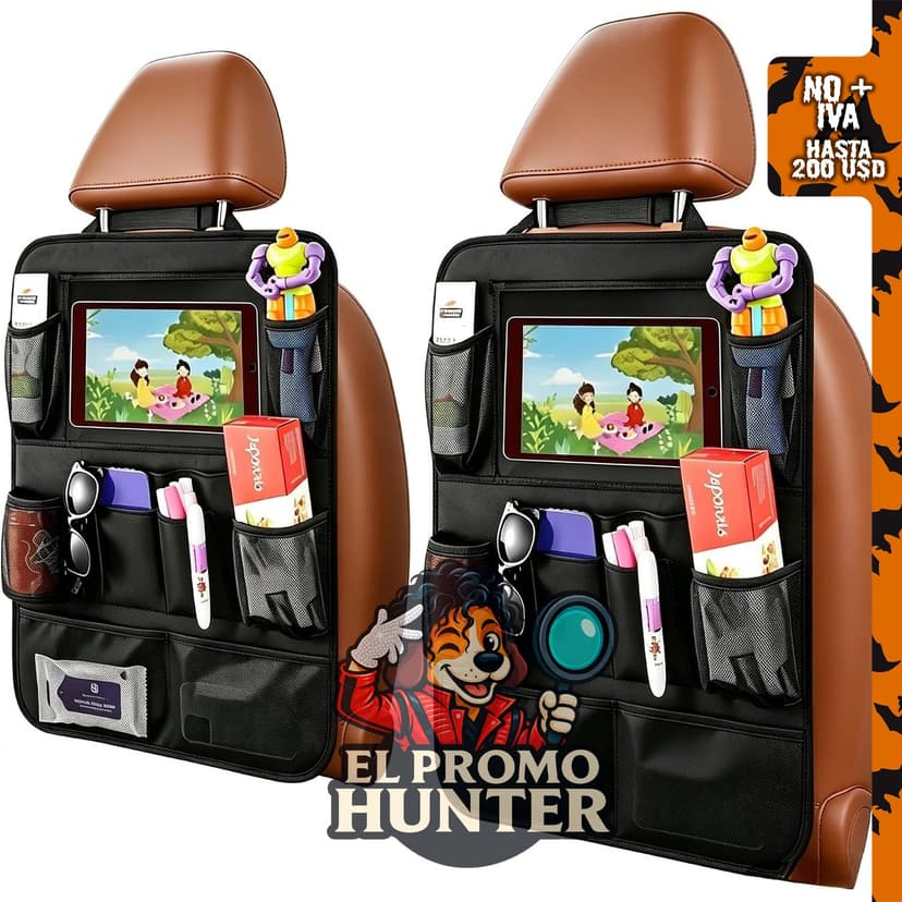 Organizador de asiento trasero de automóvil SANMITTI con soporte para tablet de 10" y bolsillos de almacenamiento.