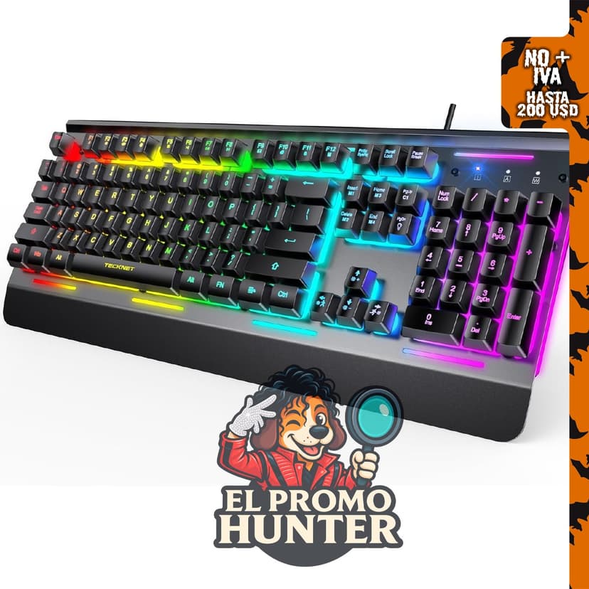TECKNET Teclado con cable para juegos, retroiluminado RGB.