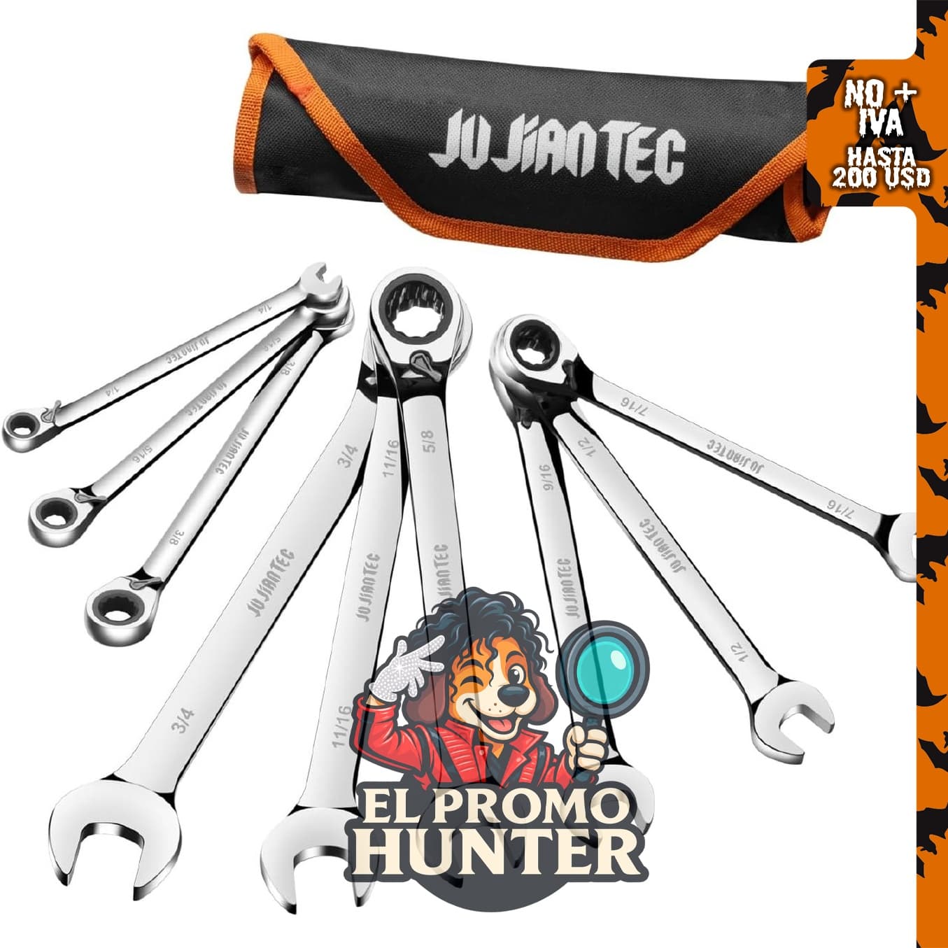 JUJIAN TEC - Juego de llaves combinadas SAE de 9 piezas.