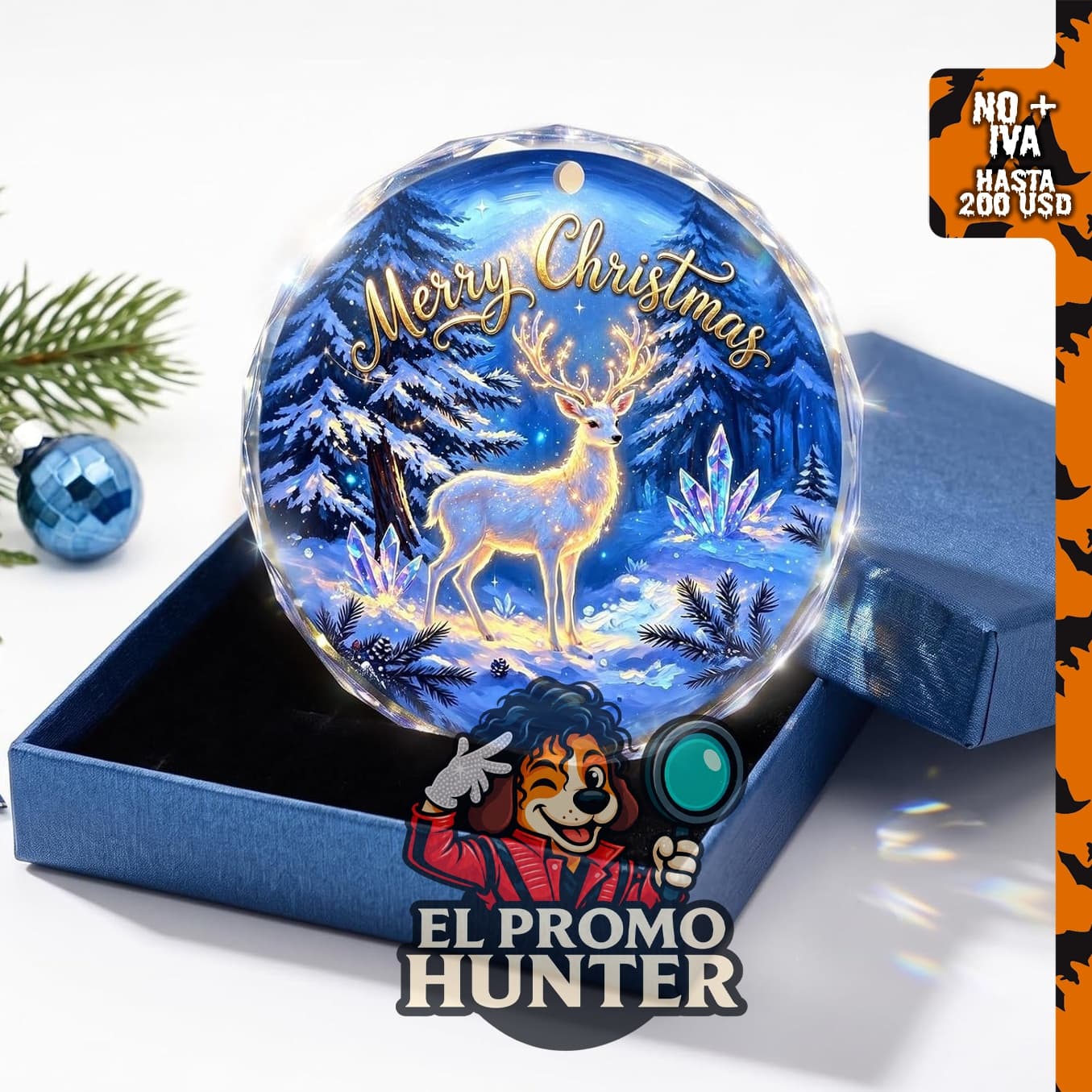 Adornos de Navidad KIBROFT, ciervo de cristal para decoración de árbol.