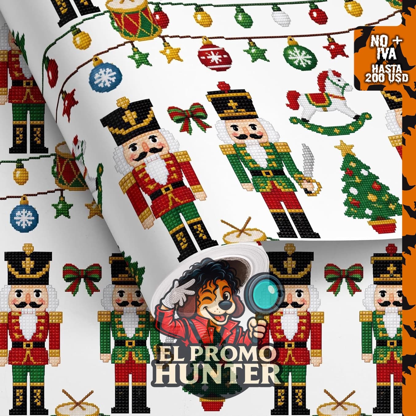 Rollo de papel de regalo de Navidad Cascanueces de UNTROCHU, 43 cm x 70 cm.