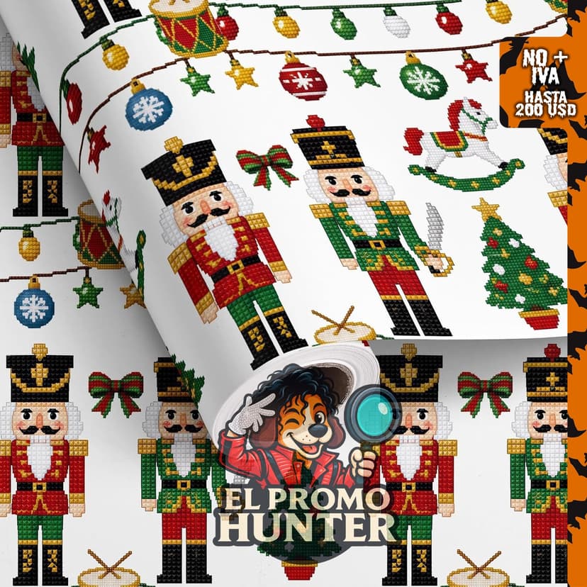 Rollo de papel de regalo de Navidad Cascanueces de UNTROCHU, 43 cm x 70 cm.