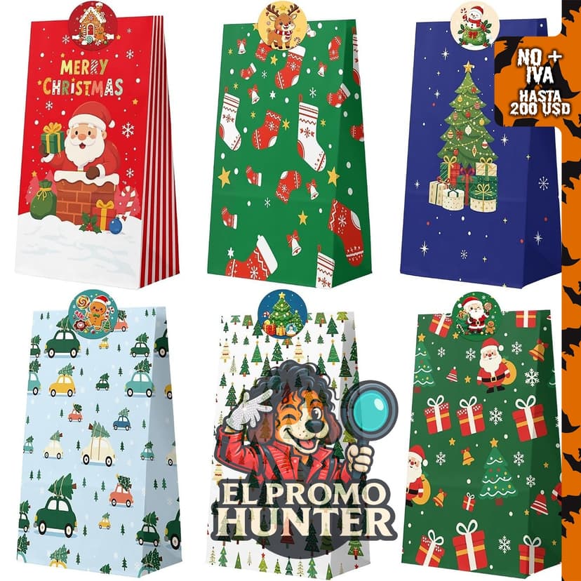 Bolsas de regalo de Navidad con calcomanías, ideales para envolver regalos.