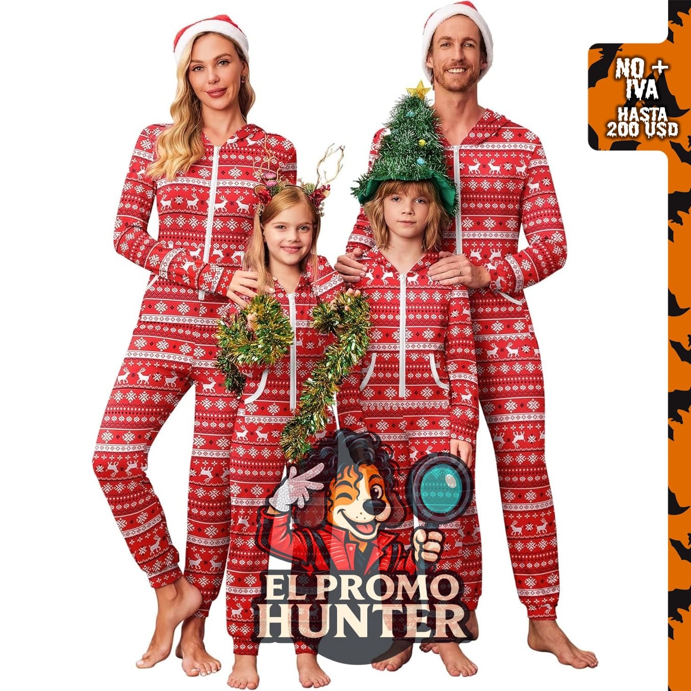 Ekouaer mono de Navidad de una pieza con capucha y cremallera, pijamas familiares térmicos con bolsillos.
