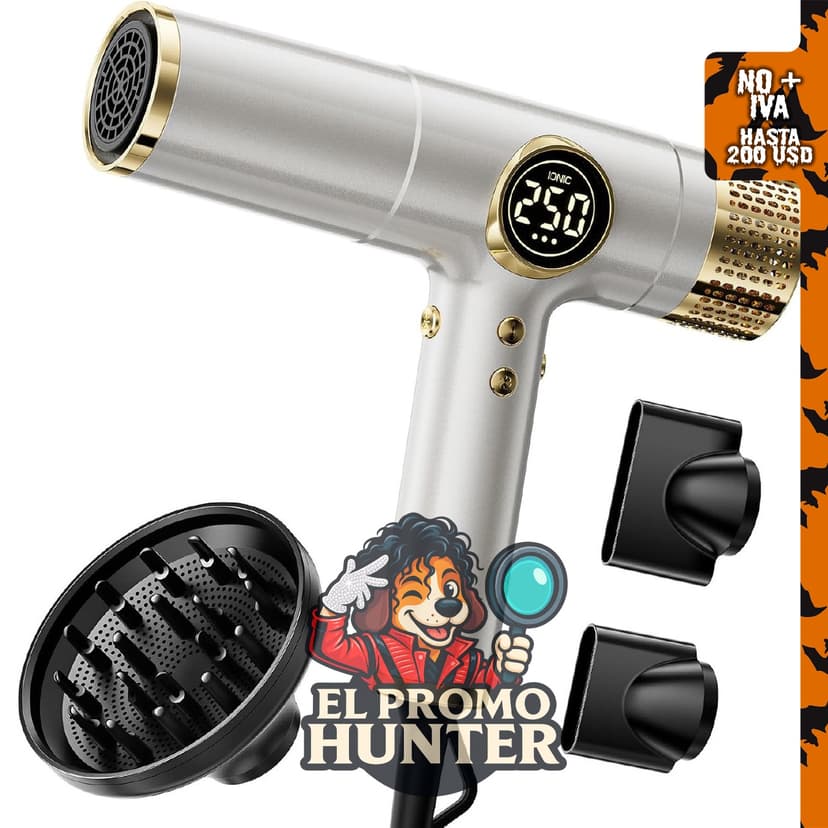 Secador de pelo iónico de 2000 W, ligero y portátil, con difusor, diseñado para cabello rizado.