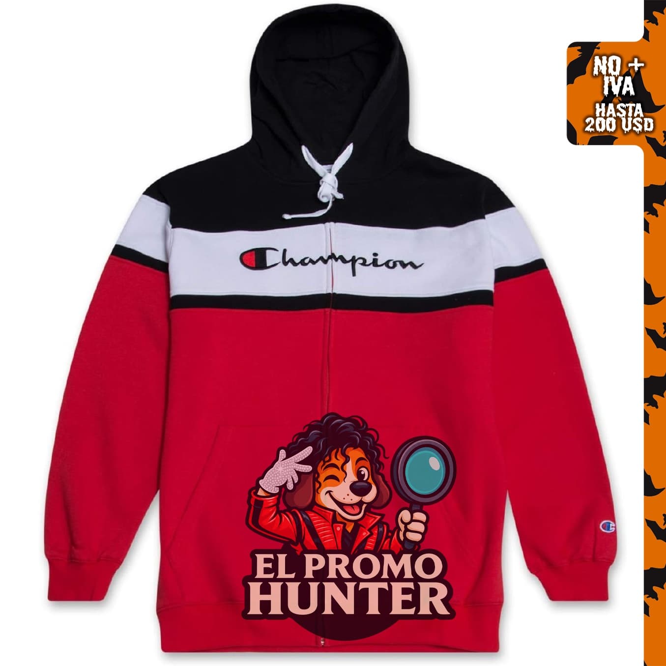 Champion Sudadera con capucha de cremallera completa para hombres grandes y altos, logotipo bordado.