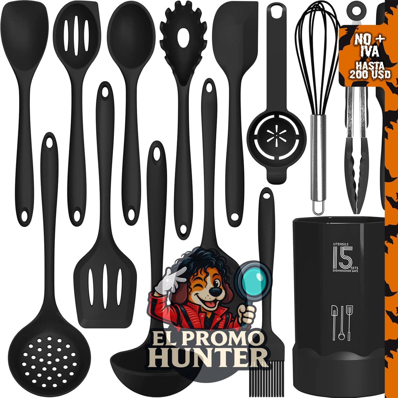 AOTHOD Juego de utensilios de cocina de silicona, incluye pinzas, espátula, cuchara, cepillo y batidor.