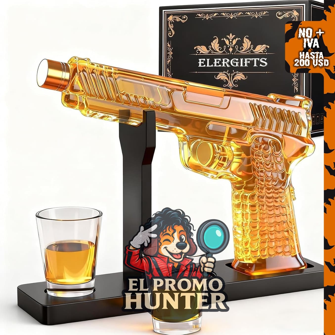 Juego de decantador de whisky ELERGIFTS de 10.5 onzas líquidas con vaso de chupito.