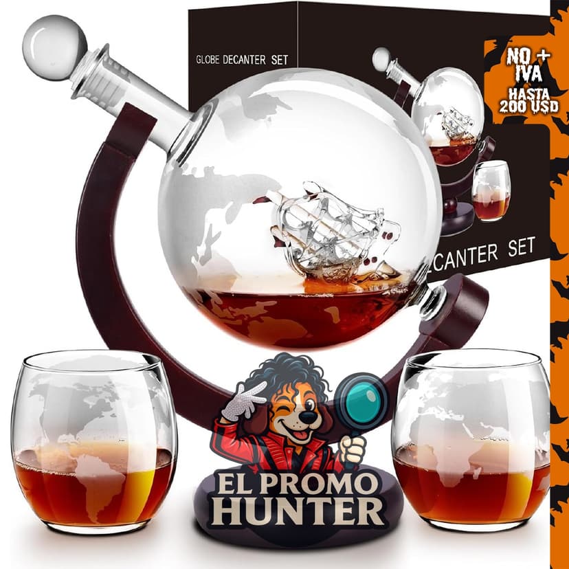 Juego de decantadores de whisky VI AI con 2 vasos grabados para licor y bourbon.