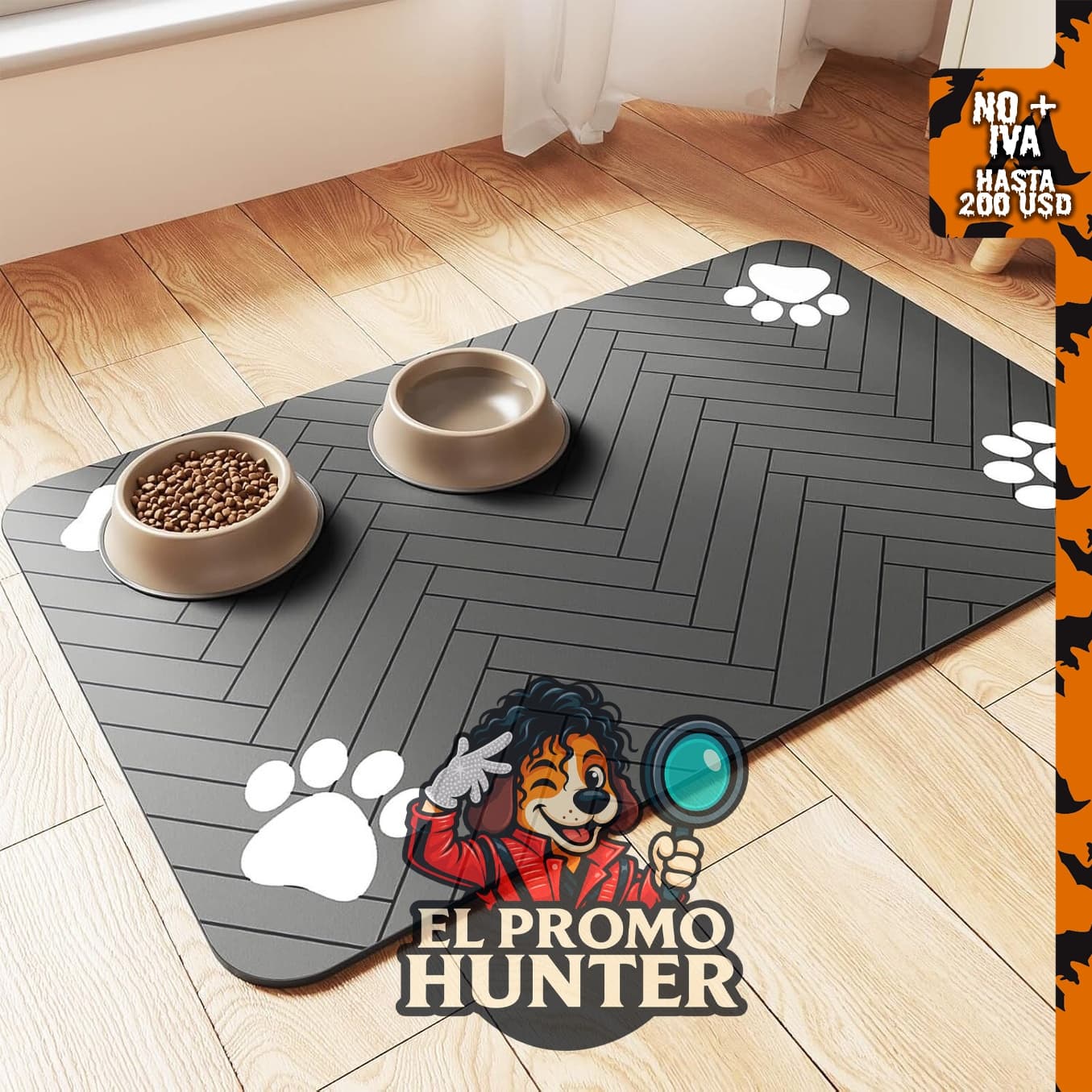 Tapete de alimentación para mascotas, absorbente y con parte trasera de goma impermeable, 20 x 12 pulgadas.