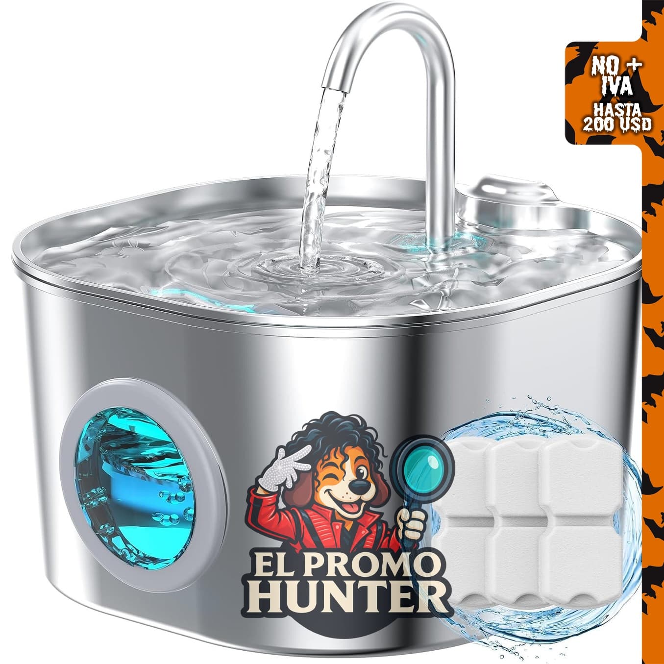 Fuente de Agua para Gatos de Acero Inoxidable, dispensador automático para mascotas.