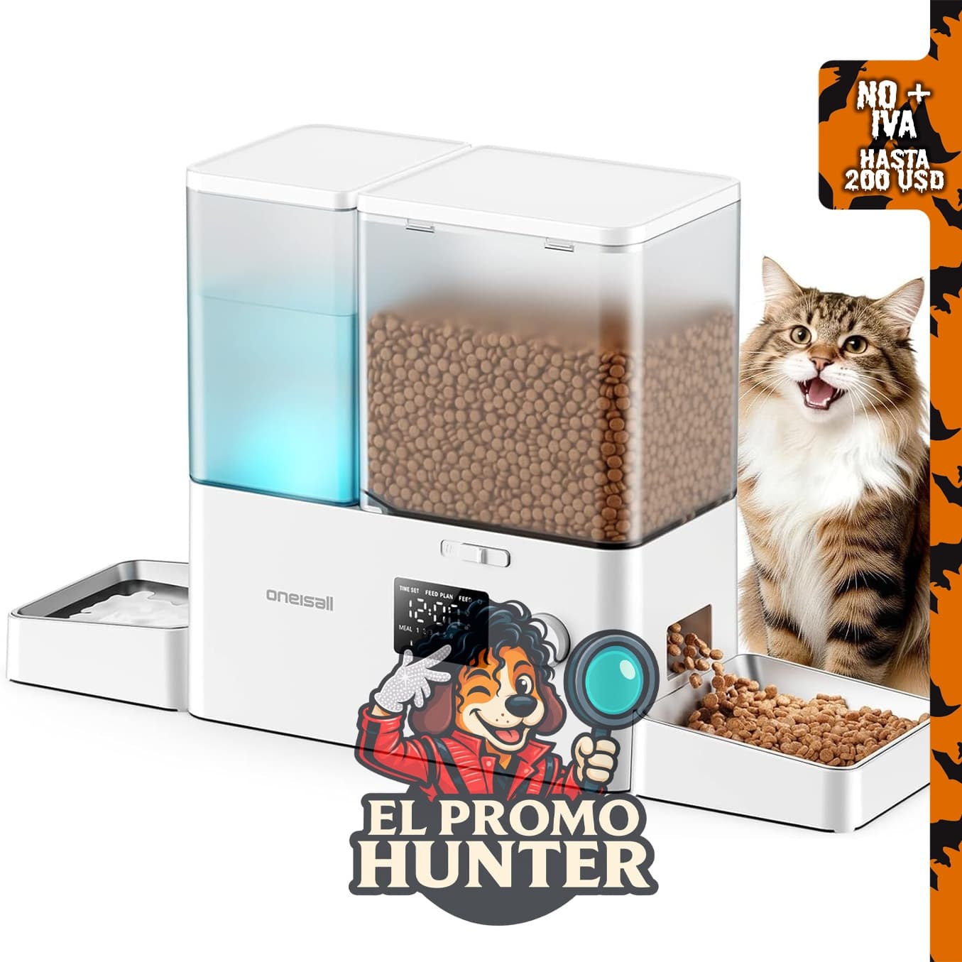 oneisall Alimentador automático para gatos y dispensador de agua.
